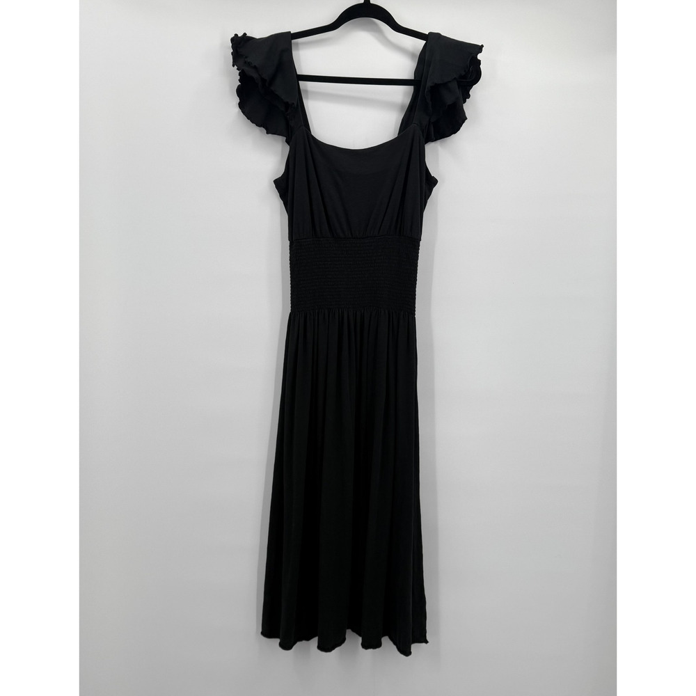 Nation‎ LTD Dress Womens XS Black Brittini Smocked Waist Flutter Sleeve Midi